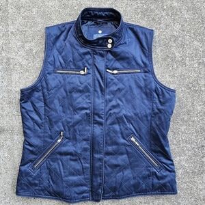 PENDELTON Wool Co Navy Blue Quilted Vest Zip Up Nautical Jacket Women's Size XL